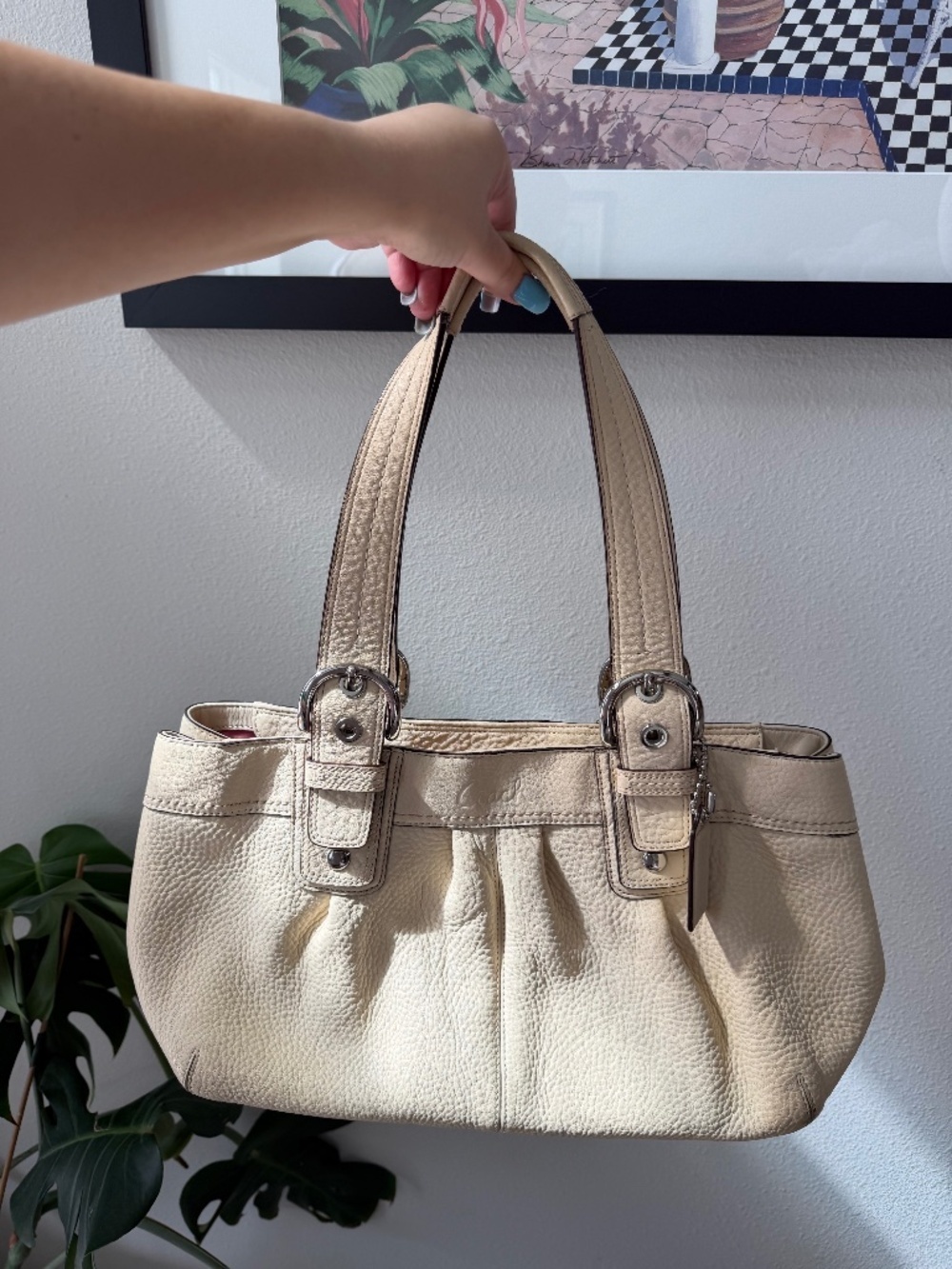🧈Y2K Vintage Coach Soho Pleated East West Pastel Yellow Leather Shoulder Bag 🧈